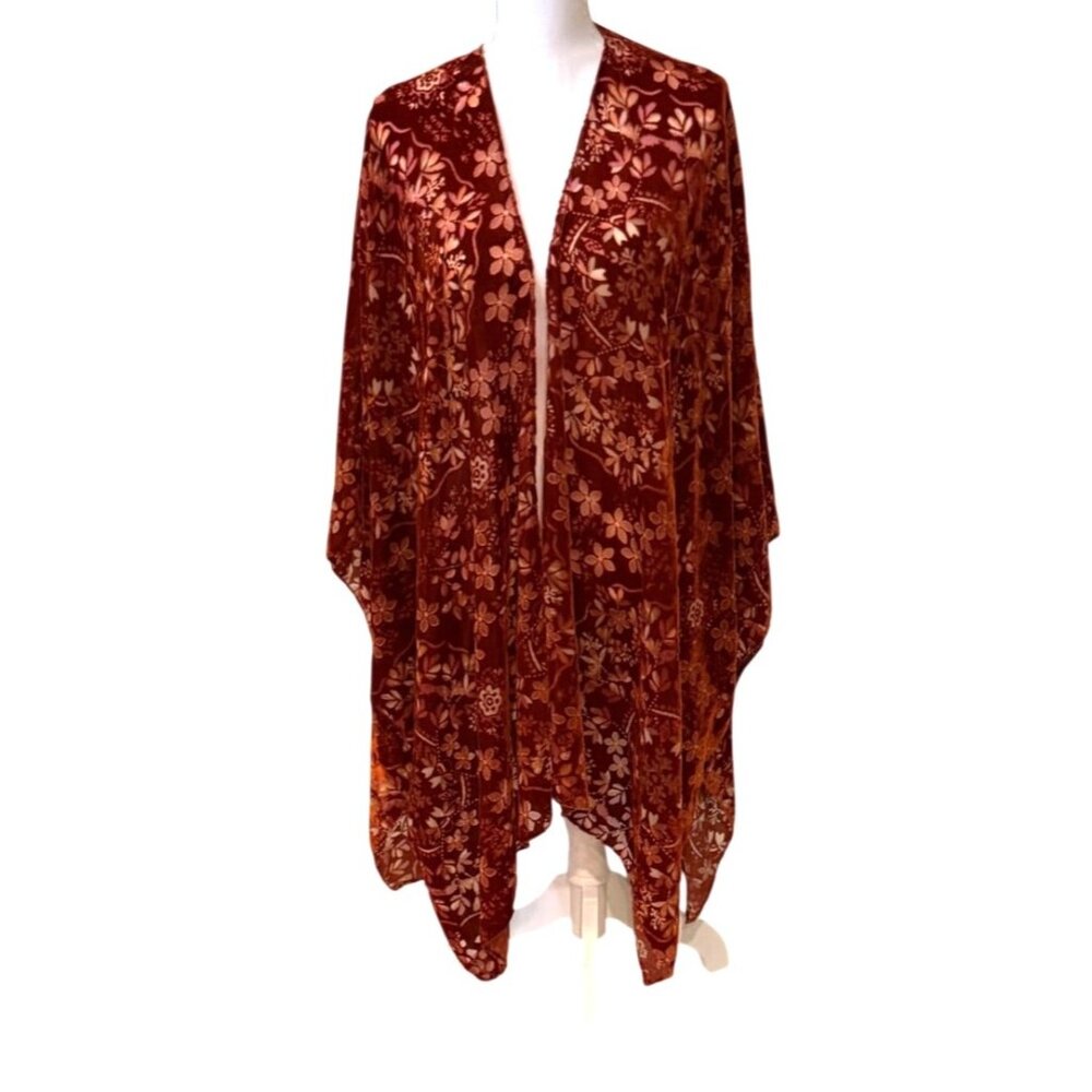 Torrid Womens Velvet Burnout Ruana Rust One Size Kimono Top OS - Picture 2 of 10